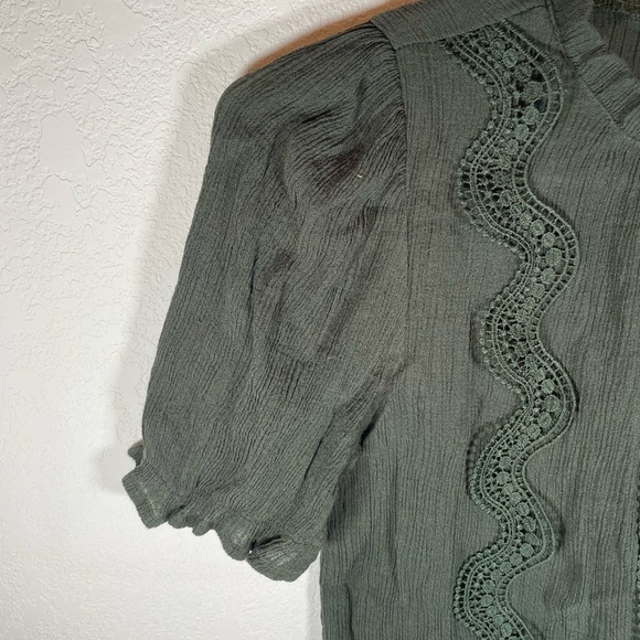 Mine Dark Green Lace Trim Blouse Bohemian - Picture 3 of 8